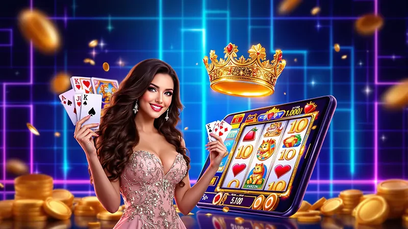 หน้าจอเกมสล็อตพร้อมวงล้อและสัญลักษณ์สีสันสดใส